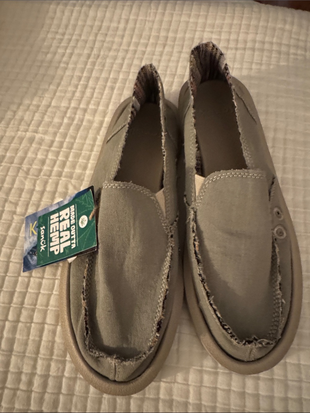 Sanuk Hemp Slip-On Shoes - Olive Canvas
